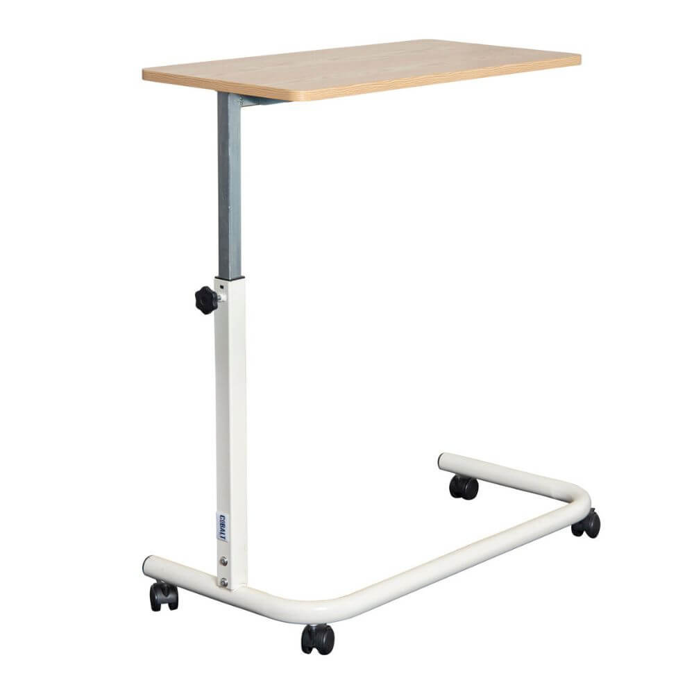 King Overbed Table with Spring Lift 90 x 39cm narrow profile bedside table on castors