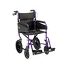 Image of Lightweight Folding Transit Wheelchair with Attendant Brakes in purple with padded seat and footrests