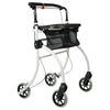 Image of Lightweight Indoor Rollator Walker with One Hand Brake white frame with tray table and mesh storage basket