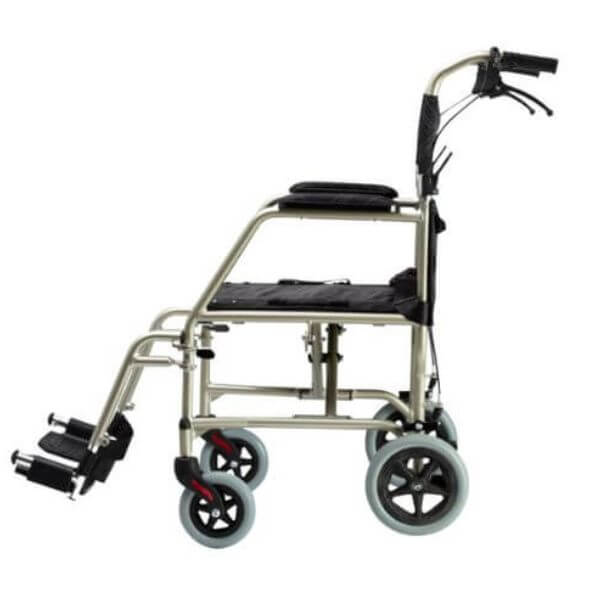 LightweightTransit Wheelchair with Seatbelt & Brakes Gold Side
