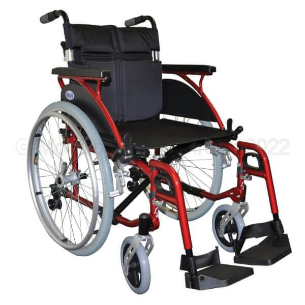 LightweightTransit Wheelchair with Seatbelt & Brakes Red
