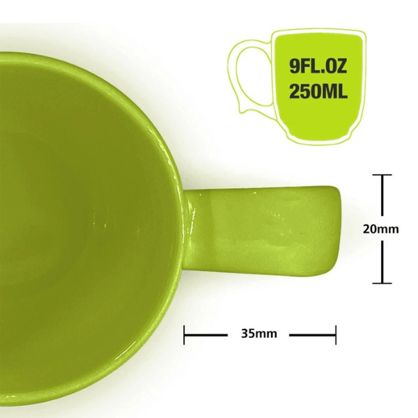 One-Handled Ceramic Mug for Seniors Green Handle Measurements