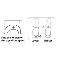 Oval-8 Finger Splint for Trigger Finger & Arthritis diagram showing correct orientation and fit adjustment