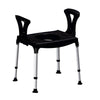 Image of Over Toilet Commode Chair with Armrests and Non Slip Feet black frame adjustable legs open commode seat