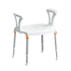 Image of Over Toilet Commode Chair with Armrests and Non Slip Feet white frame closed lid seat with adjustable legs