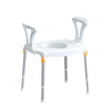 Image of Over Toilet Commode Chair with Armrests and Non Slip Feet white frame open commode seat with adjustable legs
