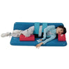 Image of Pediatric Therapy Side Lying Positioning Support Wedge child using blue side lying support with torso straps and head blocks