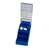 Image of Pill Cutter with V Shaped Holder & Storage open tablet splitter showing V guide, blade and pill storage sections