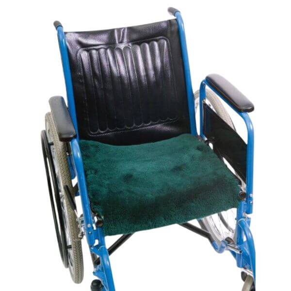 Portable Sheepskin Seat Cover on Wheelchair
