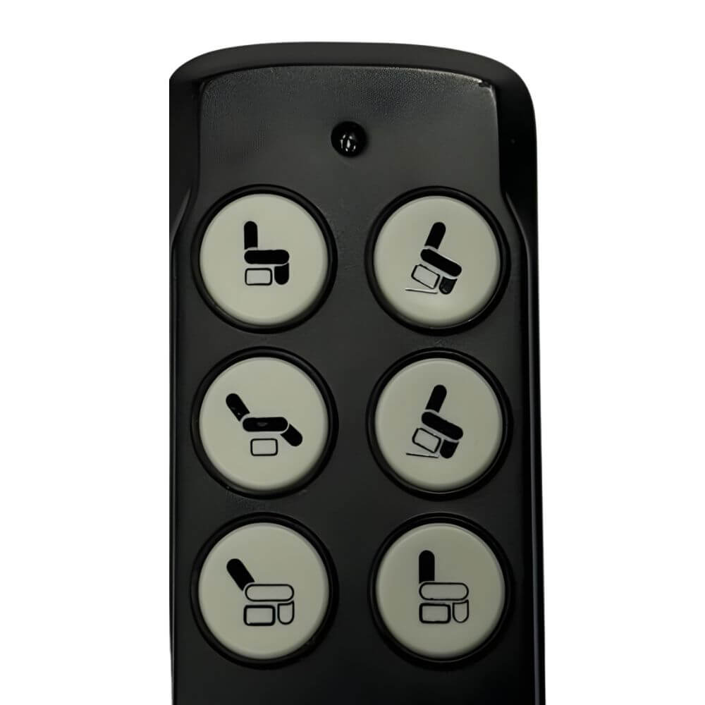 Pressure Care Lift Recliner Chair with Air Cells handheld remote control showing chair position buttons