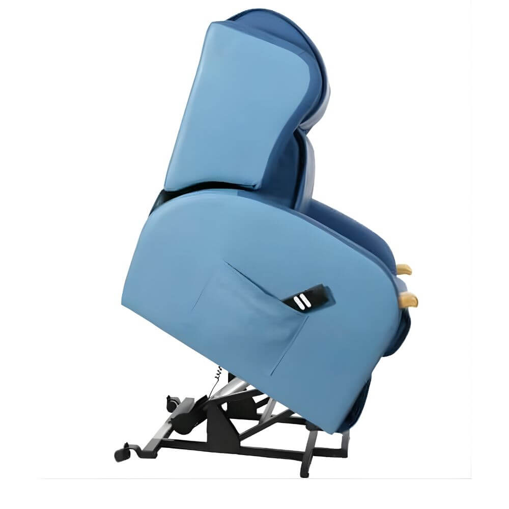Pressure Care Lift Recliner Chair with Air Cells partially lifted position showing powered lift mechanism