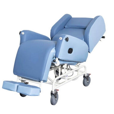 Pressure Relief Air Chair for Bariatric Users angled reclined view with extended footplate