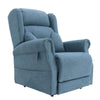 Image of Quad Motor Electric Lift Recliner Chair with Footrest Extension blue fabric power recliner side angle view