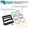 Image of Rolyan Ergonomic Hand Exerciser with Padded Handle with color coded latex free resistance bands and clips