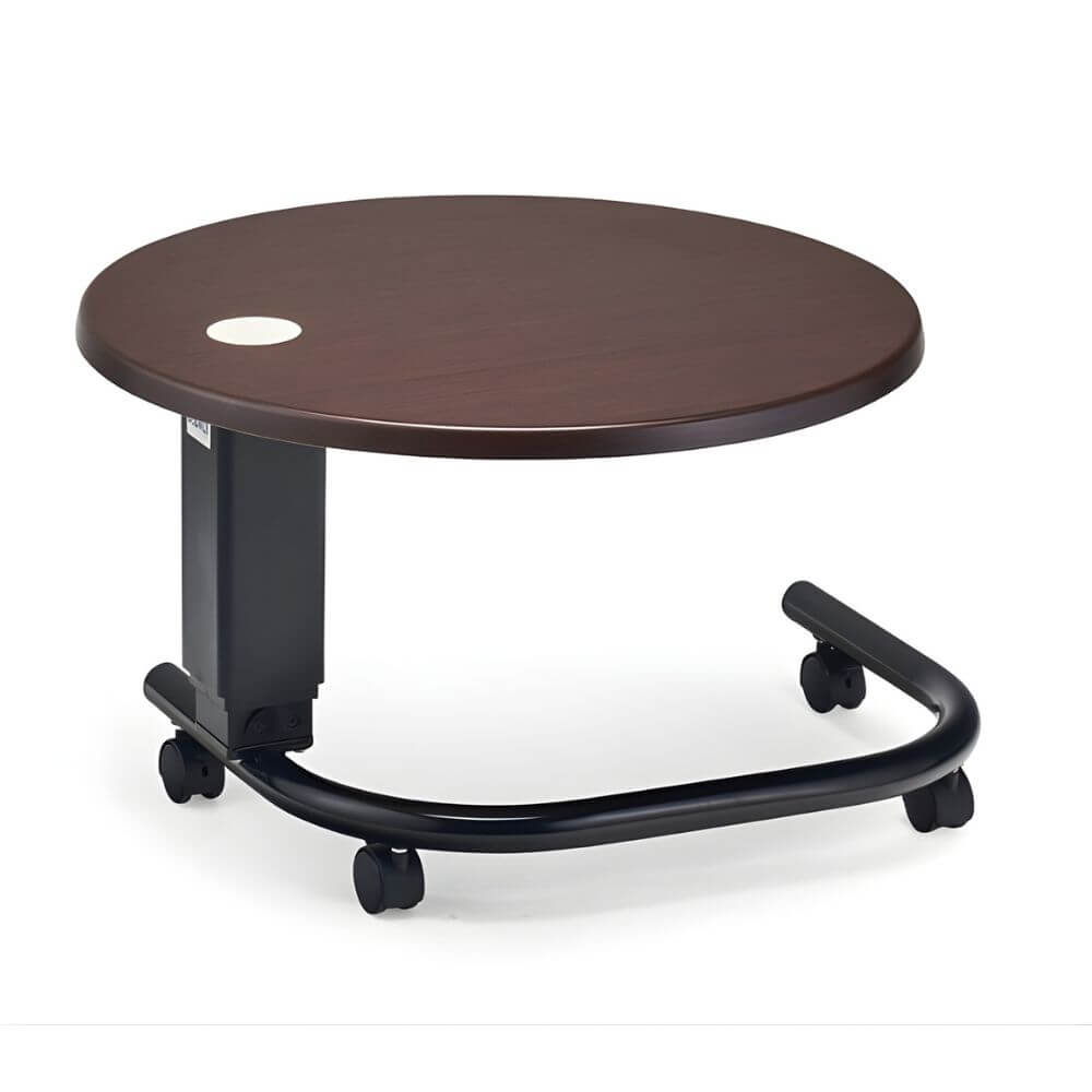 Round Over Bed Table HR 44-83cm SWL 30kg low profile bedside table with round surface and castors