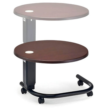 Round Over Bed Table HR 44-83cm SWL 30kg showing height adjustment range and mobile wheeled frame