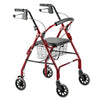 Image of Seat Walker with Hand Brakes Curved Backrest and Storage Basket red rollator walker with padded seat