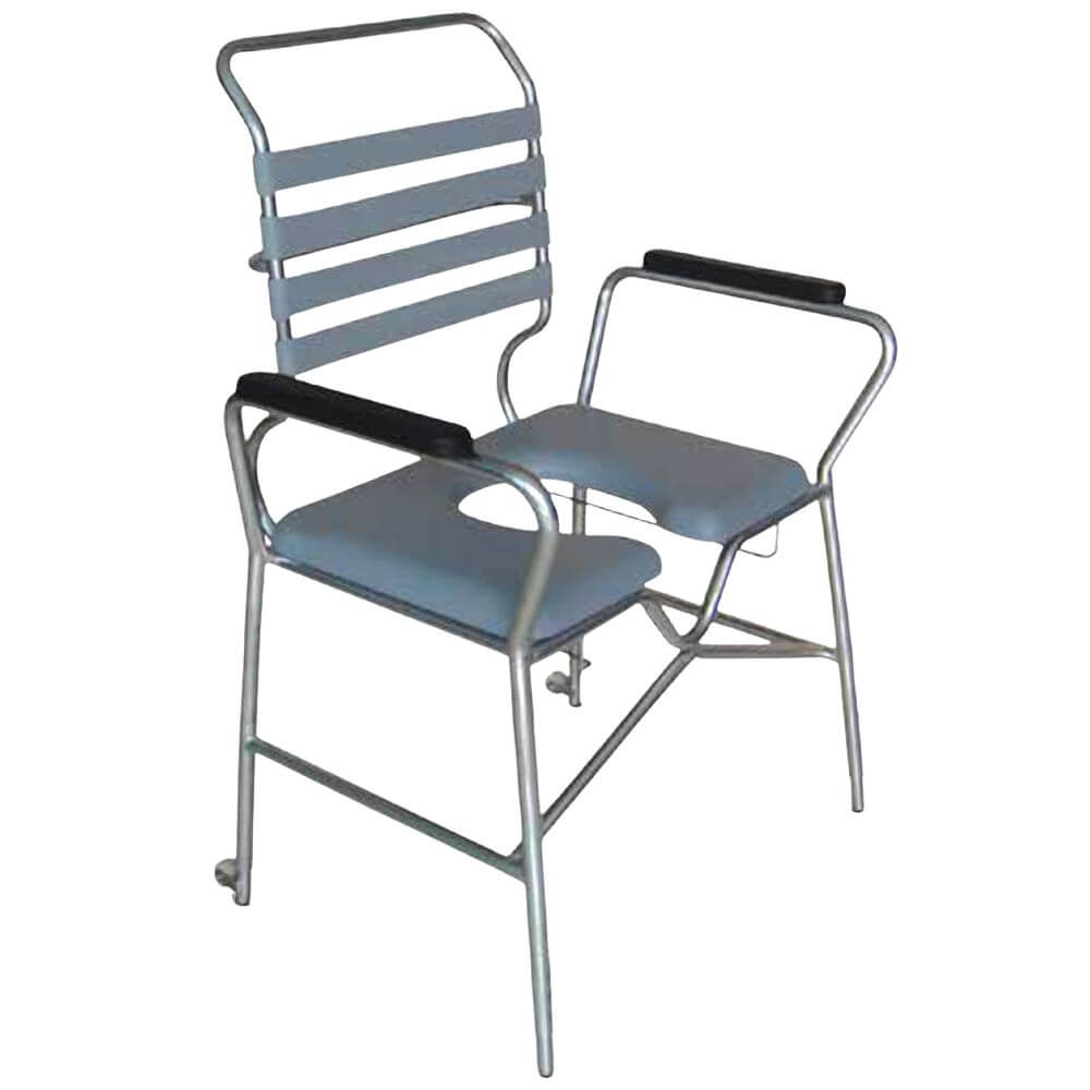 Shower and Toilet Chair with Open Armrests and Backrest metal frame chair with padded seat and hygiene cut-out