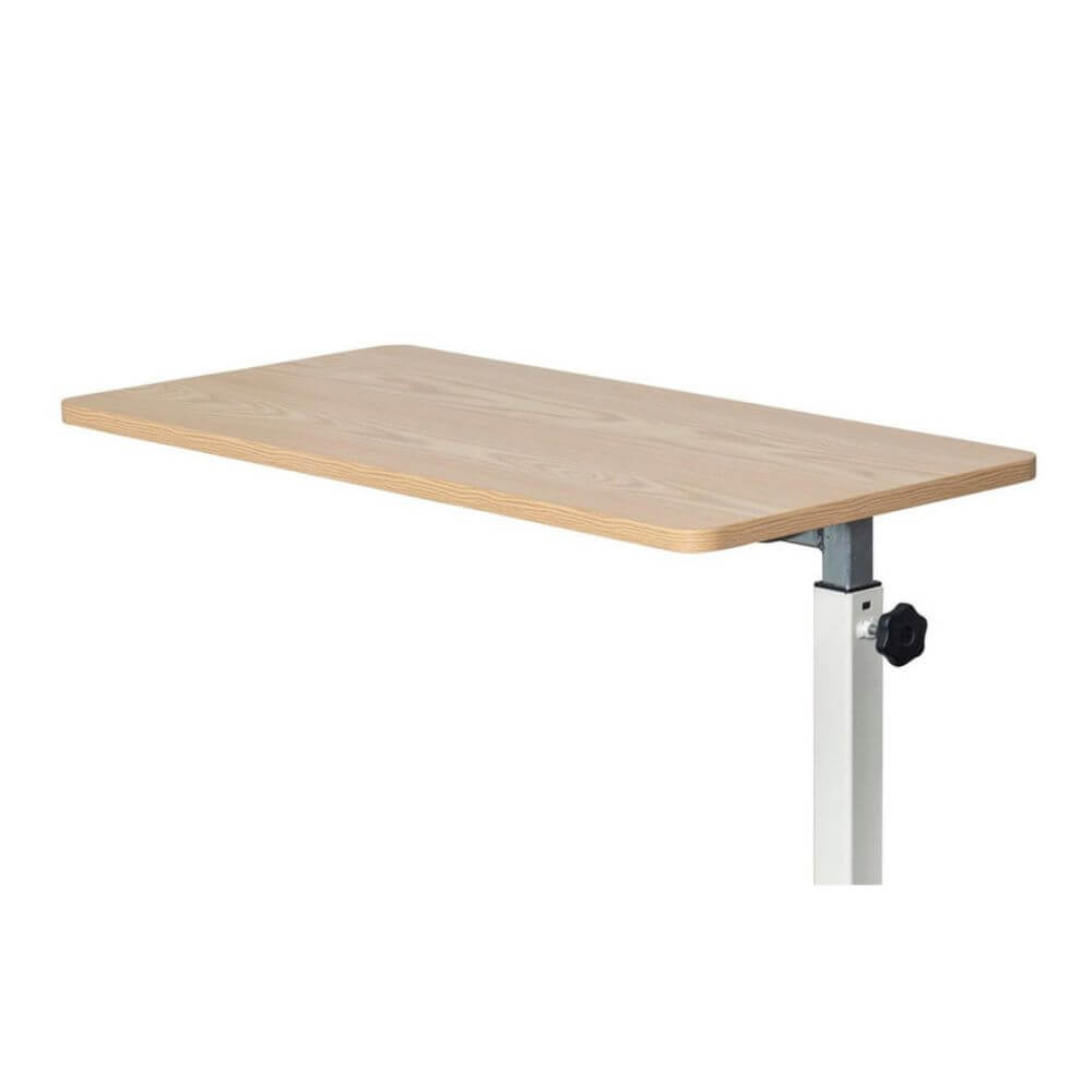 Spring Lift Overbed Table 79 x 39cm angled view showing tabletop edge and adjustment mechanism
