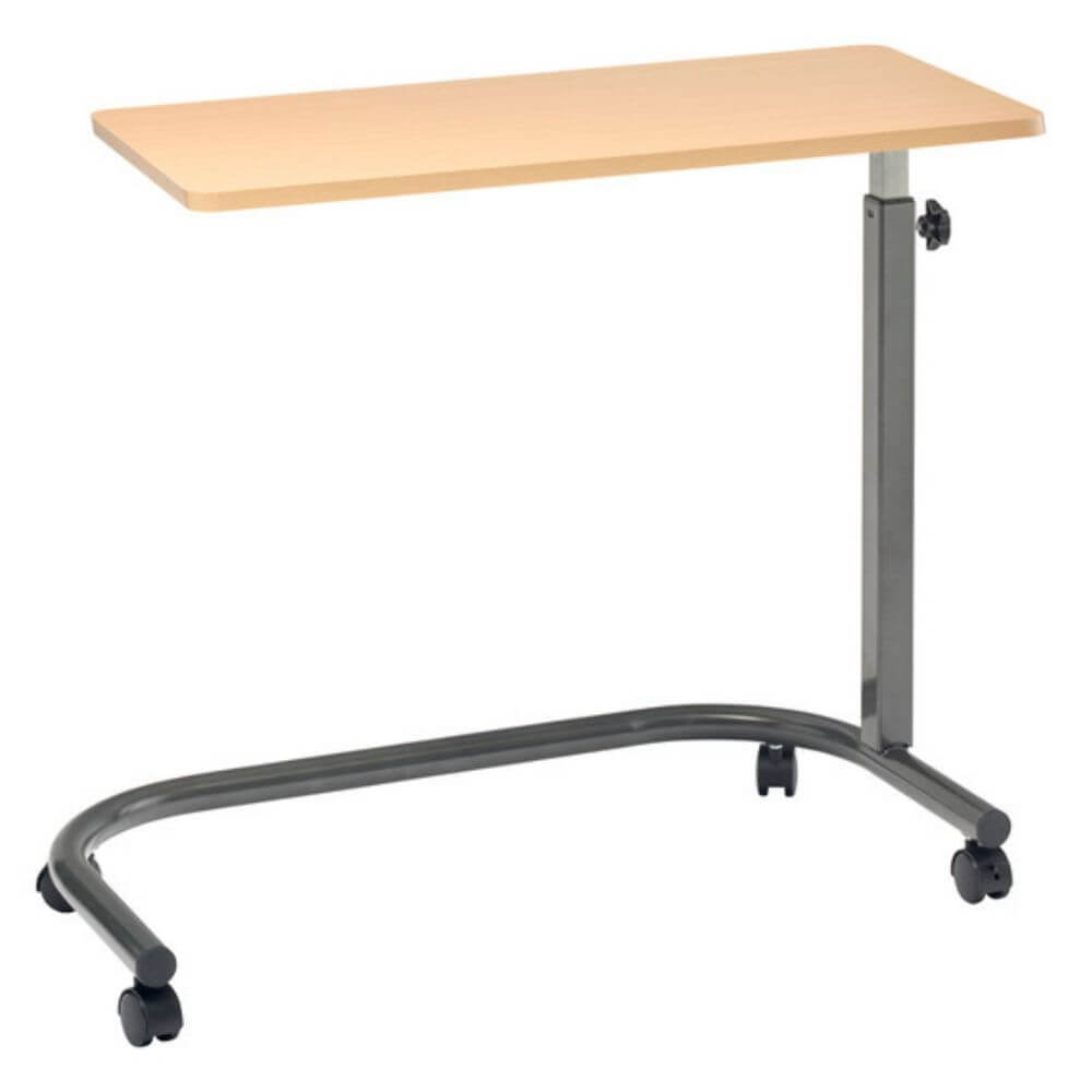 Spring Lift Overbed Table 79 x 39cm overbed configuration with curved wheeled base frame