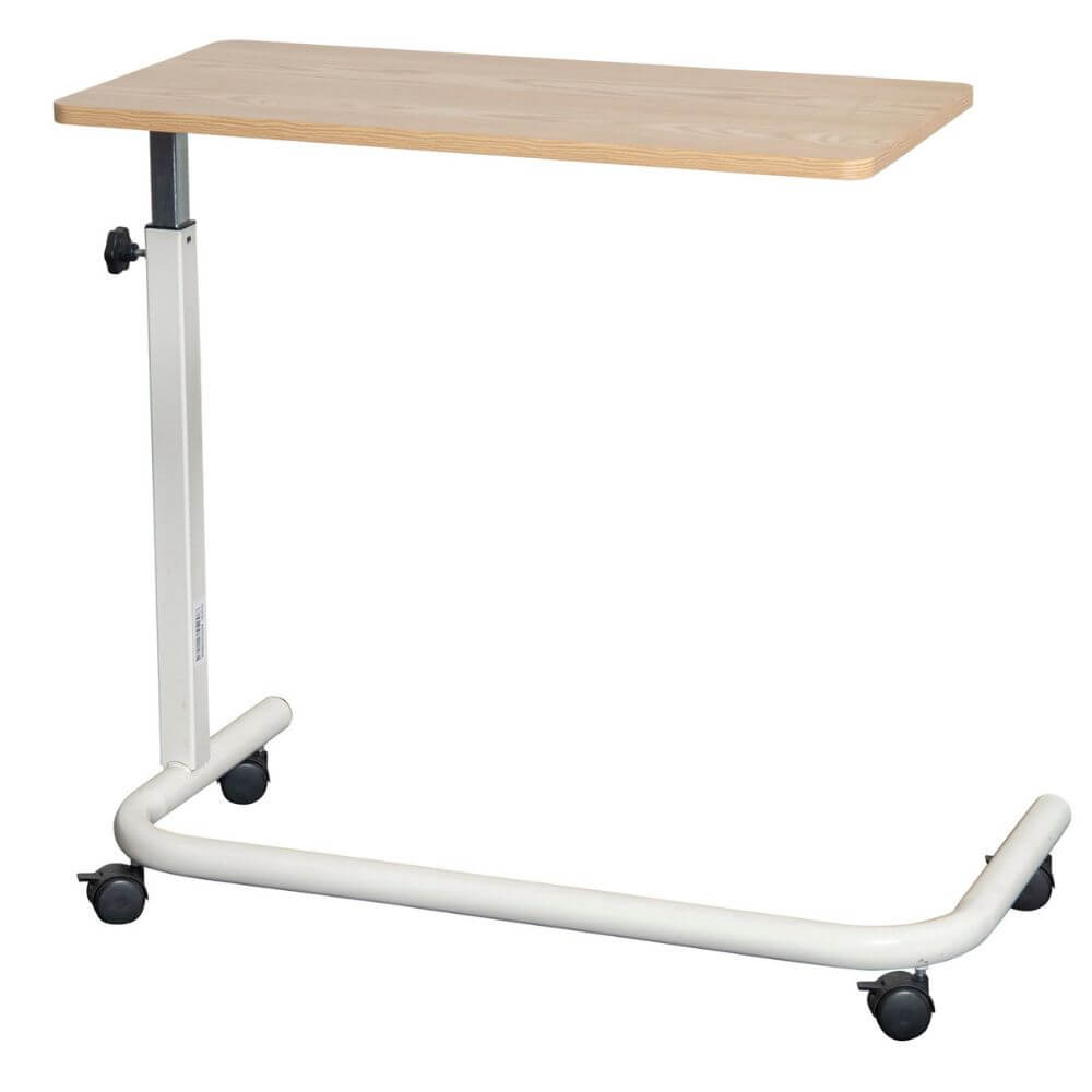 Spring Lift Overbed Table 79 x 39cm straight base design with adjustable height support and wheels