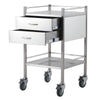 Image of Stainless Steel Dressing Trolley 2 Drawers and Shelf with drawers open and lower shelf