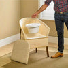 Image of Stylish Wooden Bedside Commode Man removing Bucket from chair