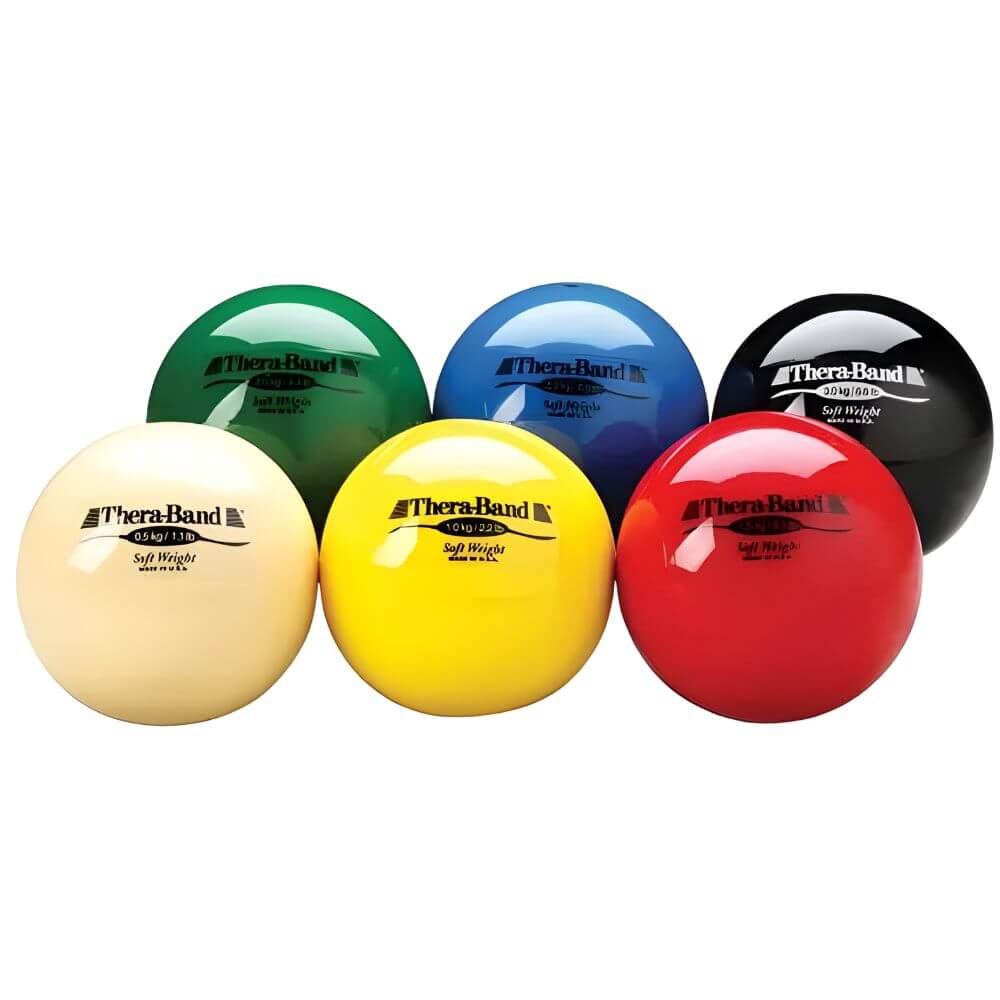 THERABAND Soft Weighted Exercise Balls for Strength & Rehab set of color coded soft hand weights for therapy and exercise