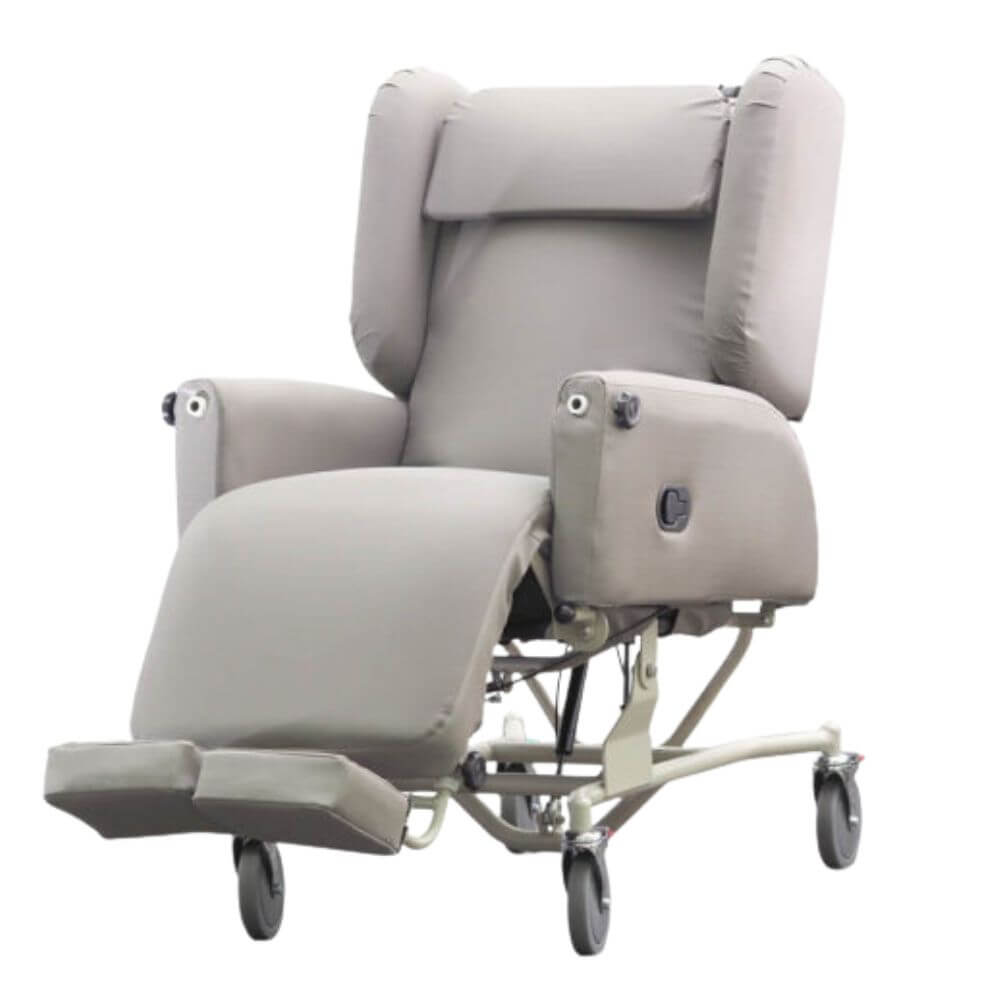 Tilt in Space Chair Bed with Pressure Relief and Recline front angled view with headrest and footrest
