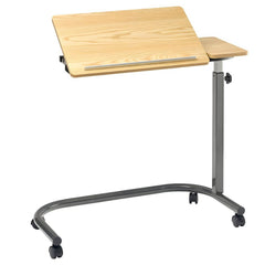 Tilting Over Bed Table with Gas Lift 79 x 39cm adjustable wooden tabletop on wheeled frame