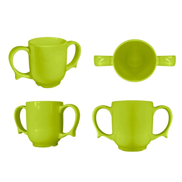 Two-Handled Ceramic Mug  Green Four Sides