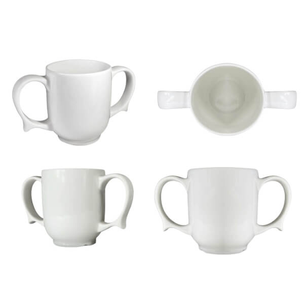 Two-Handled Ceramic Mug White Angles