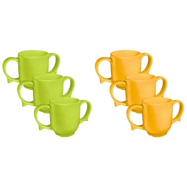 Two-Handled Ceramic Mug Yellow And Green Pack