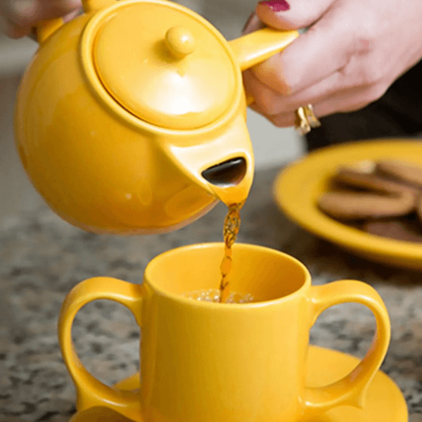 Two-Handled Ceramic Teapot For Seniors Yellow Demo