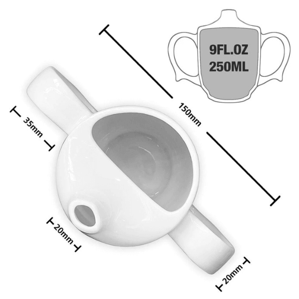 Two Handled Ceramic Feeding Cup For Seniors White Measurements