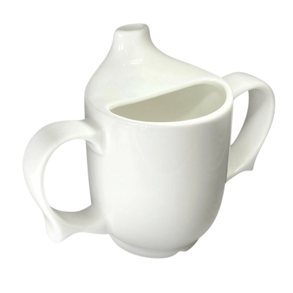 Two Handled Ceramic Feeding Cup For Seniors White Sample