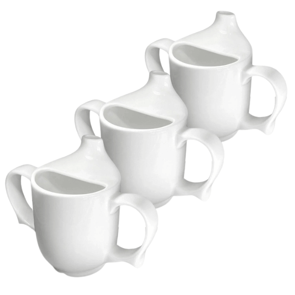 Two Handled Ceramic Feeding Cup For Seniors White