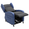 Image of Vertical Lift Chair blue and grey powered lift recliner shown fully reclined with extended footrest