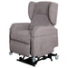Vertical Lift Chair grey fabric electric lift recliner with padded arms and wheeled base