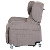 Image of Vertical Lift Chair grey fabric electric recliner side view with high back and supportive arms