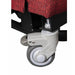 Vertical Lift Chair red fabric electric lift recliner close up of lockable castor wheel