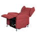 Vertical Lift Chair red fabric electric recliner fully reclined with extended footrest and head support