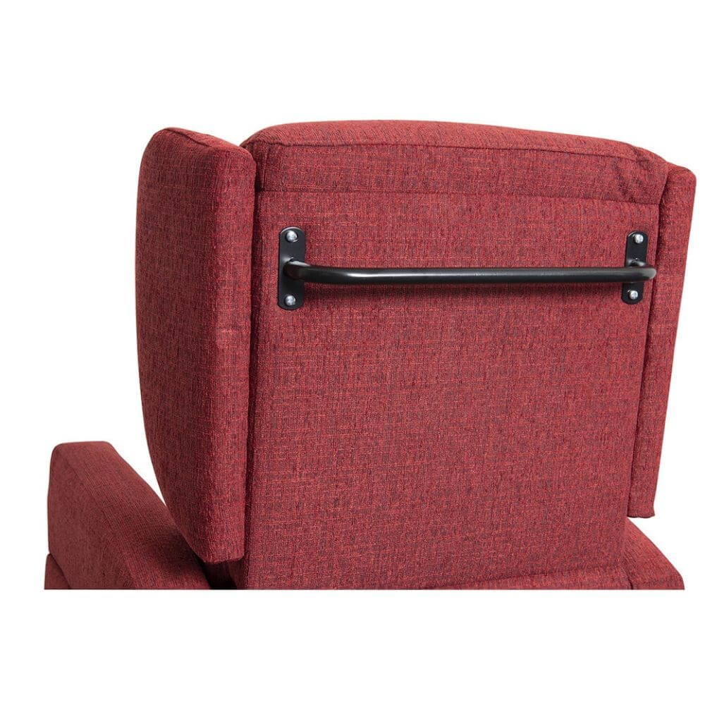 Vertical Lift Chair red fabric lift recliner rear view showing integrated push handle