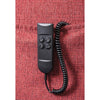 Image of Vertical Lift Chair red fabric powered lift recliner handheld remote control with coiled cable
