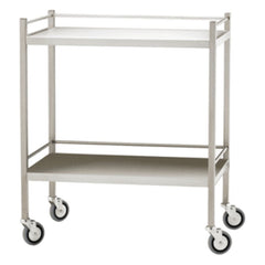 Aero Healthcare large stainless steel trolley with guard rails on both shelves
