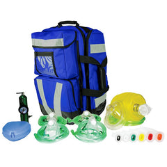Aero Healthcare regulator oxygen resuscitation kit blue backpack with regulator, masks, airways and resuscitator