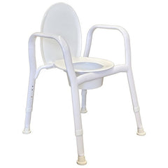 White bariatric over toilet frame with seat, lid, splash guard and arm supports