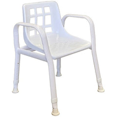White bariatric shower chair with arms, moulded backrest and height adjustable legs