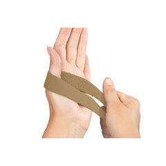 Beige rolyan r-stretch elasticised loop strap on a hand