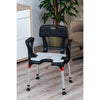 Image of Black king shower chair with cutout and seat cushion fitted